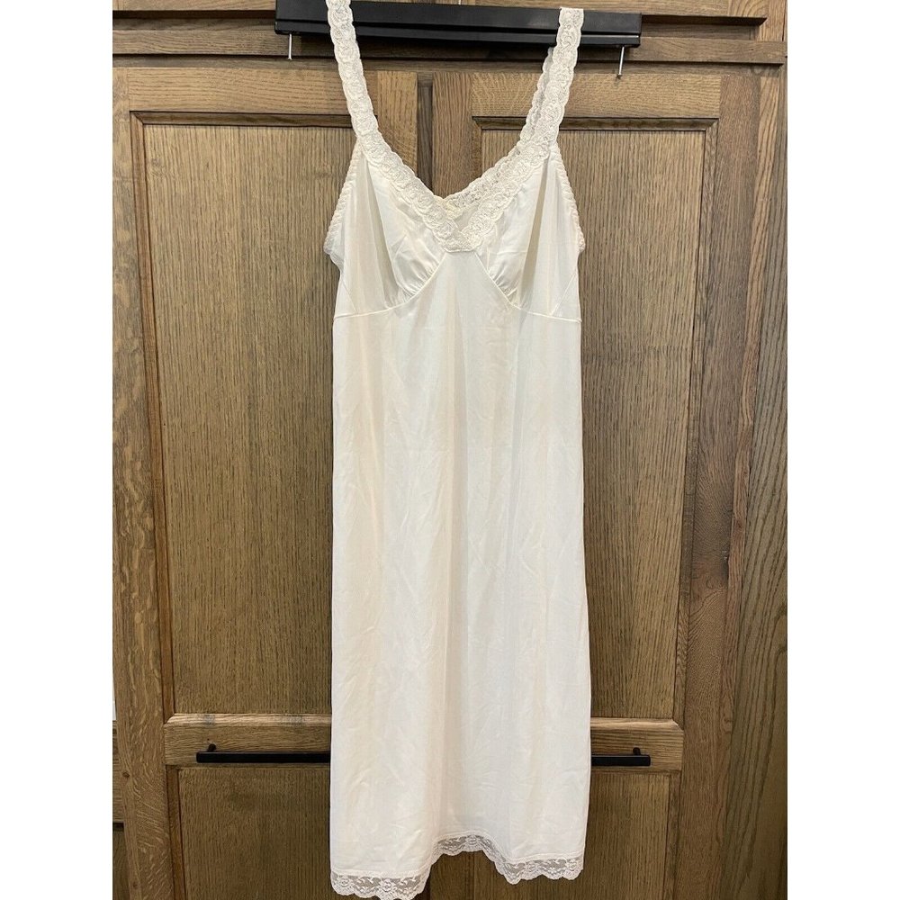 Vintage Slip Dress Lingerie Shadowline Nylon Ivory Lace 34 Med Made In The USA